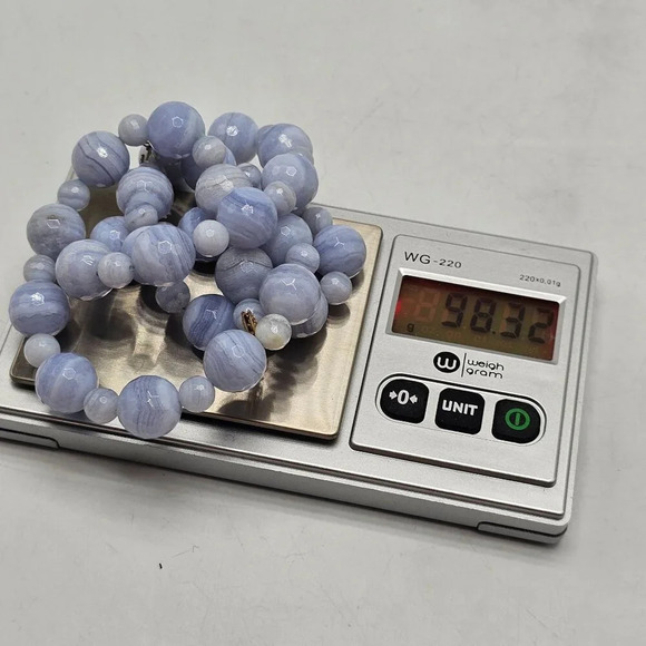 Vintage GSJ 14kt Gold Blue Lace Agate Beaded Necklace 24.5 in - Picture 9 of 9